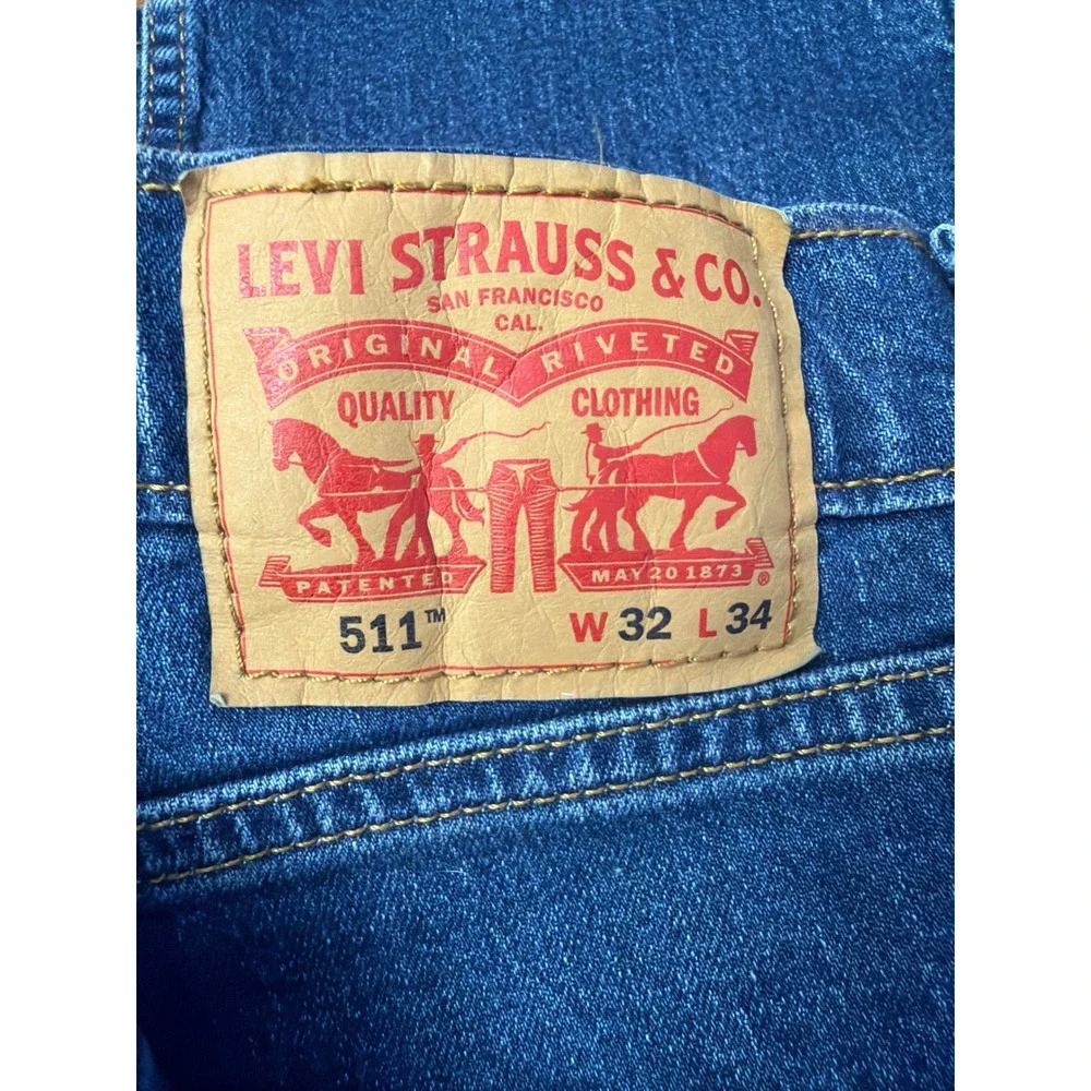 Levi's 511 Slim Jeans Mens 32x34 Blue Dark Wash Stretch Denim Workwear NEW